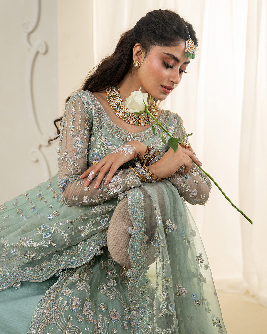 Faiza Saqlain 3 Piece Custom Stitched Suit - Green - LB31346