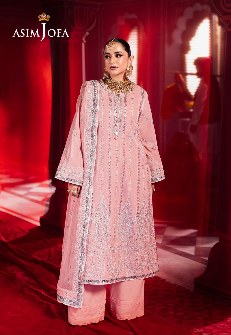 Asim Jofa 3 Piece Custom Stitched Suit - Pink - LB289115