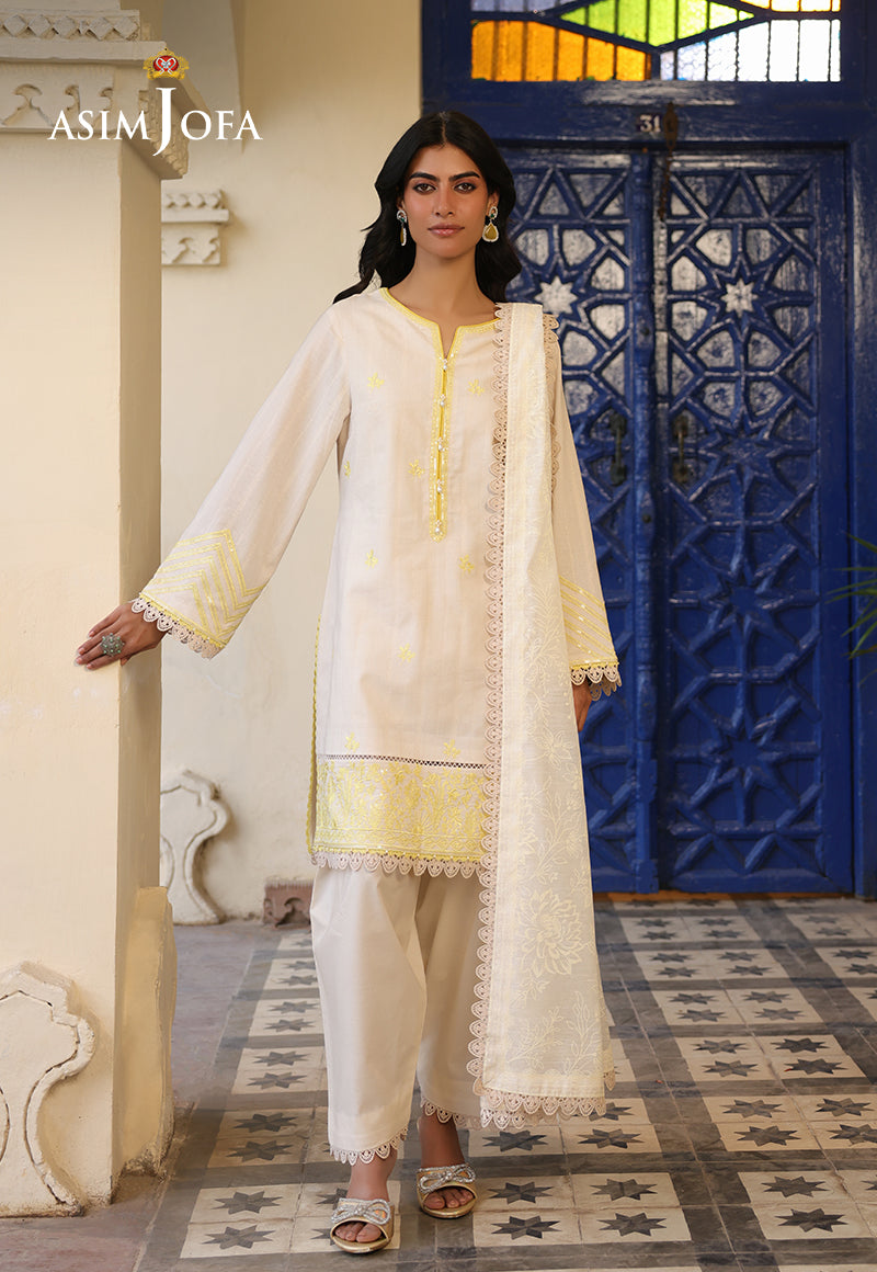 Asim Jofa 3 Piece Custom Stitched Suit - Off-White - LB29799