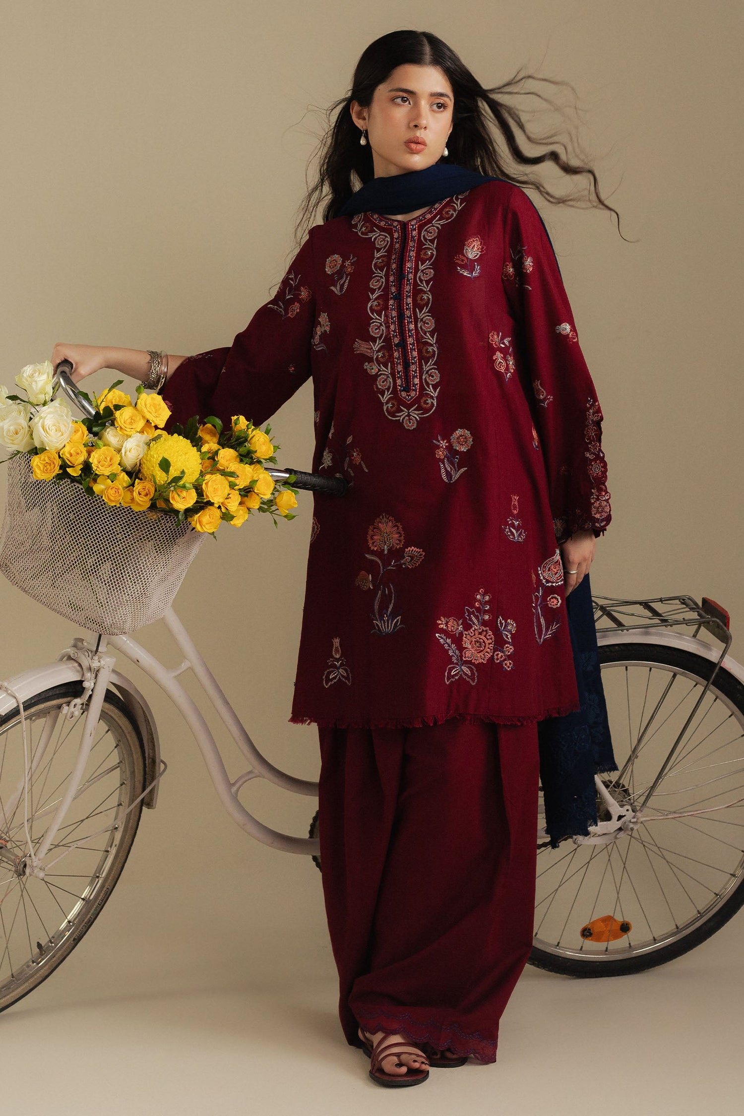 Zara Shahjahan 3 Piece Custom Stitched Suit - Maroon - LB30993