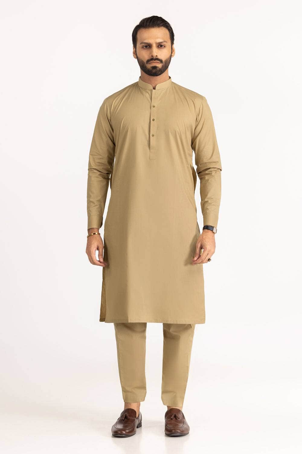 Gul Ahmed Men 2 Piece Custom Stitched Suit - Beige - LB29752