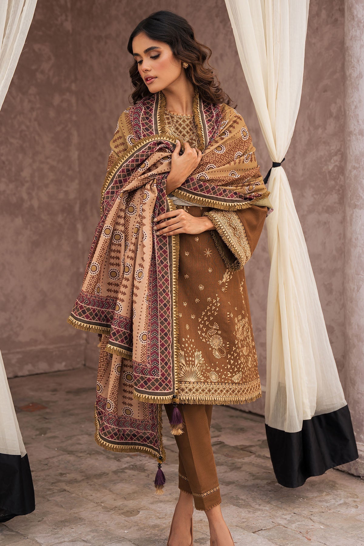 Jazmin 3 Piece Custom Stitched Suit - Brown - LB284893