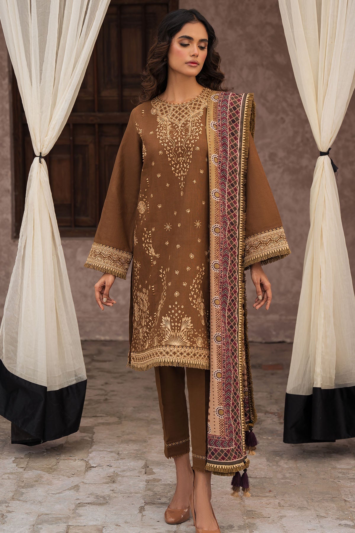 Jazmin 3 Piece Custom Stitched Suit - Brown - LB284893