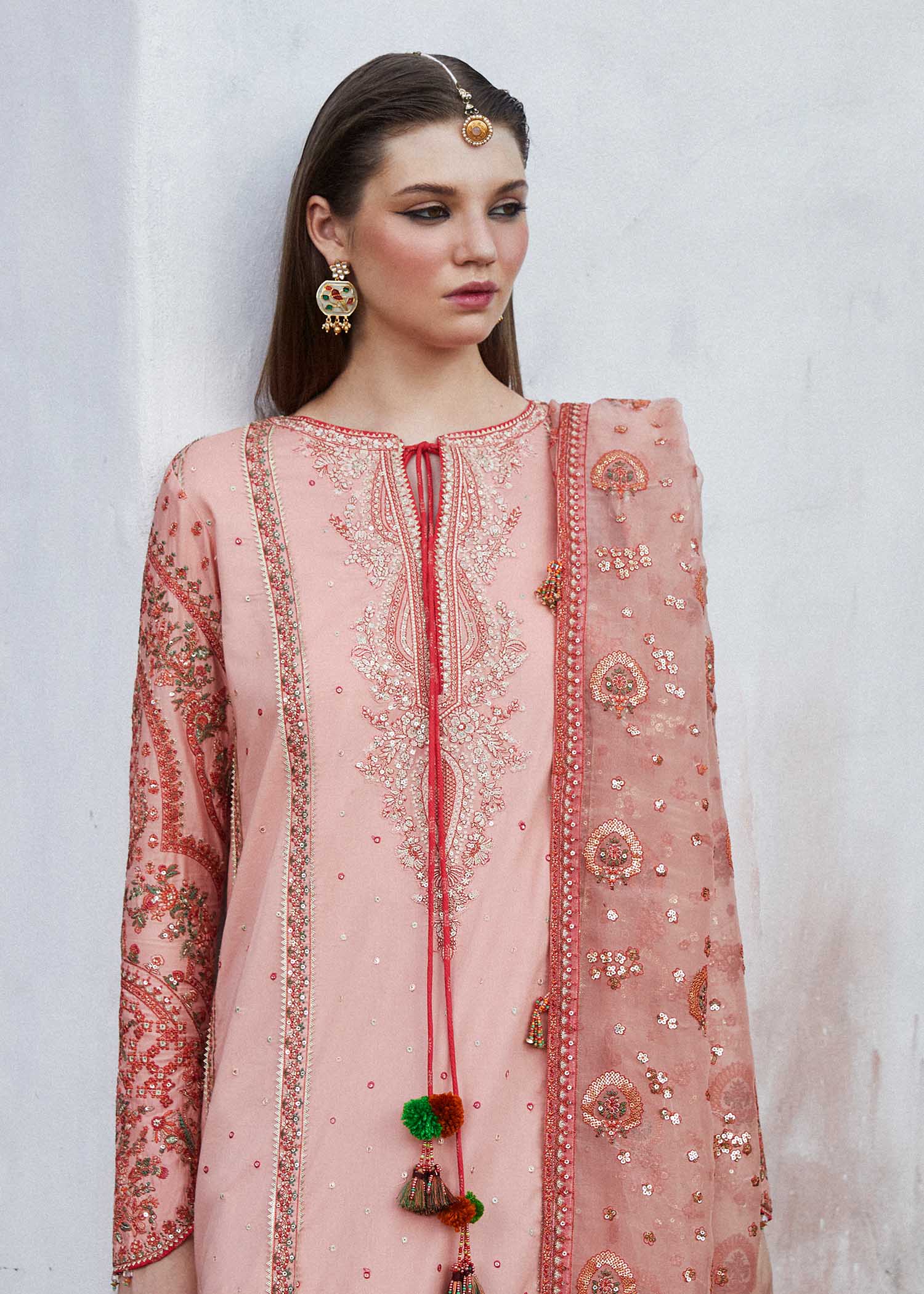 Hussain Rehar 3 Piece Custom Stitched Suit - Pink - LB286568