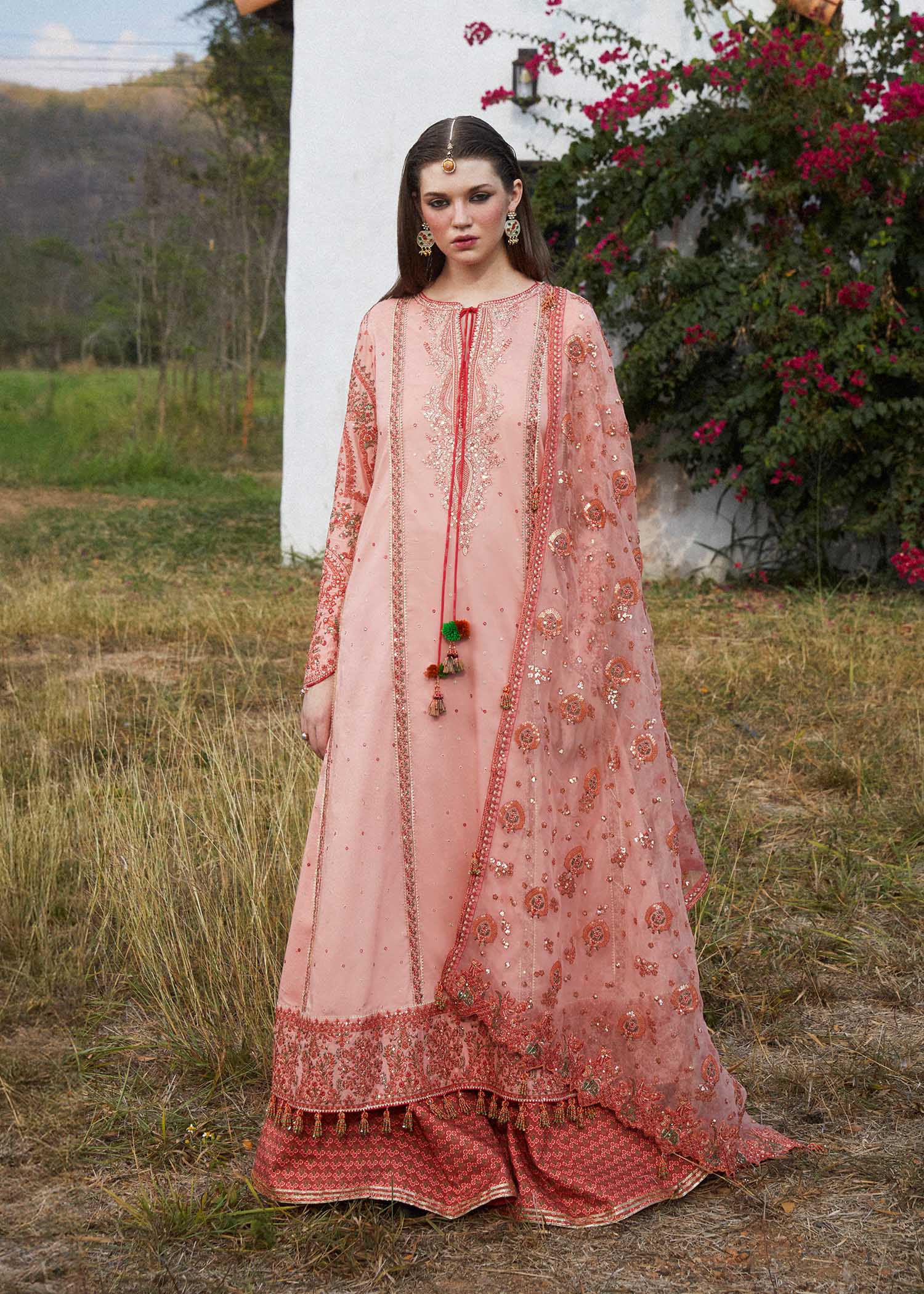 Hussain Rehar 3 Piece Custom Stitched Suit - Pink - LB286568