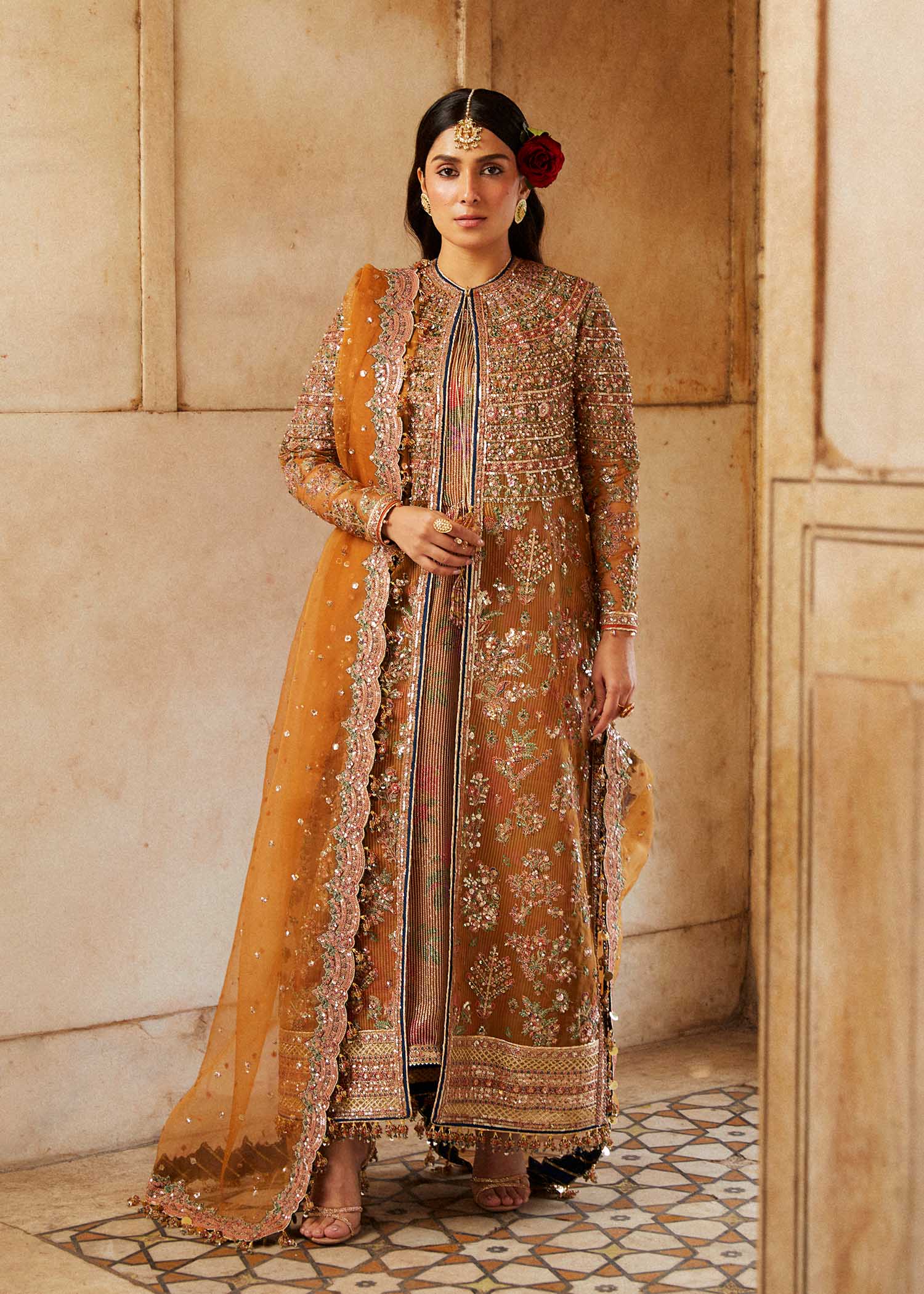 Hussain Rehar 3 Piece Custom Stitched Suit - Mustard - LB286451