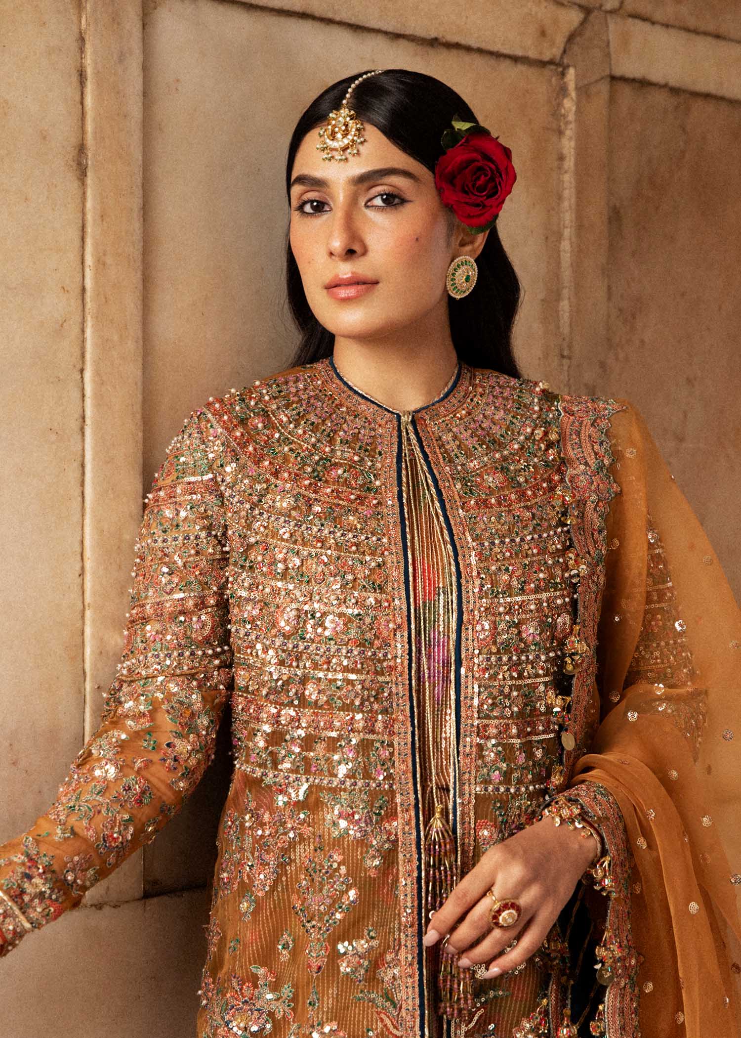 Hussain Rehar 3 Piece Custom Stitched Suit - Mustard - LB286451