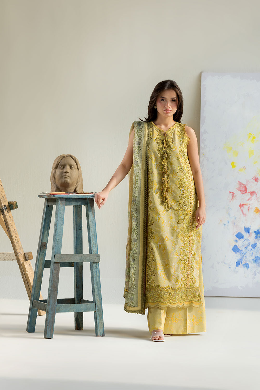 Sobia Nazir 3 Piece Custom Stitched Suit - Mustard - LB31557