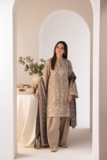 Libasco Sobia Nazir 3 Piece Custom Stitched Suit - Beige - LB288906