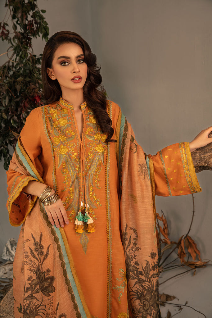 Sobia Nazir 3 Piece Custom Stitched Suit - Orange - LB285068