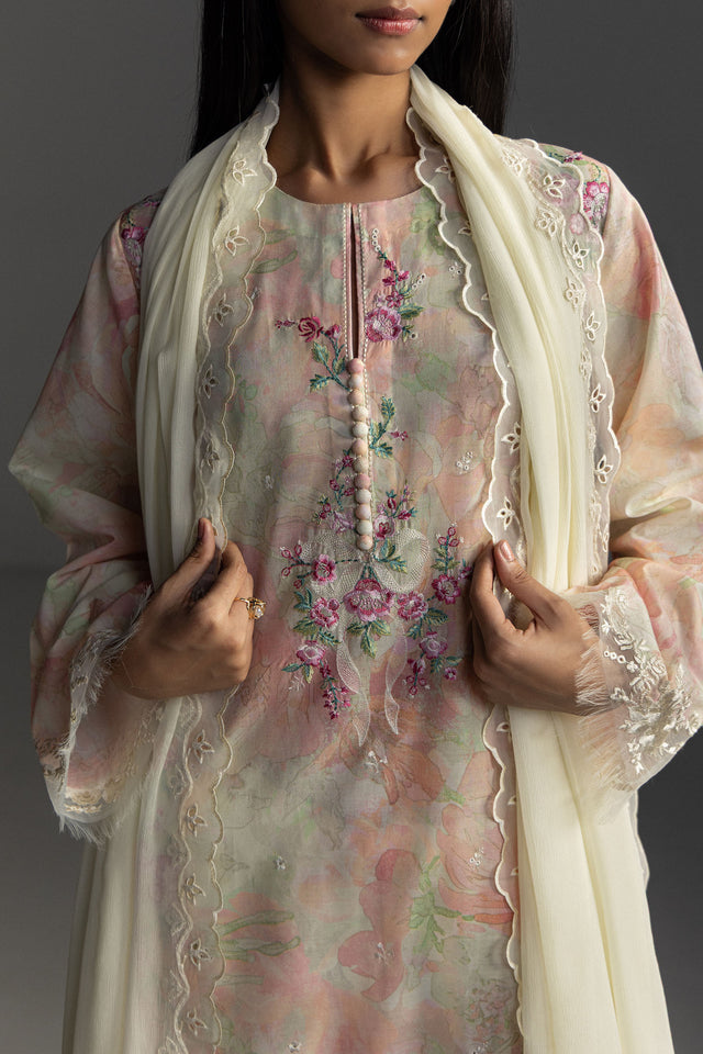 Zara Shahjahan 3 Piece Custom Stitched Suit - Peach - LB31175