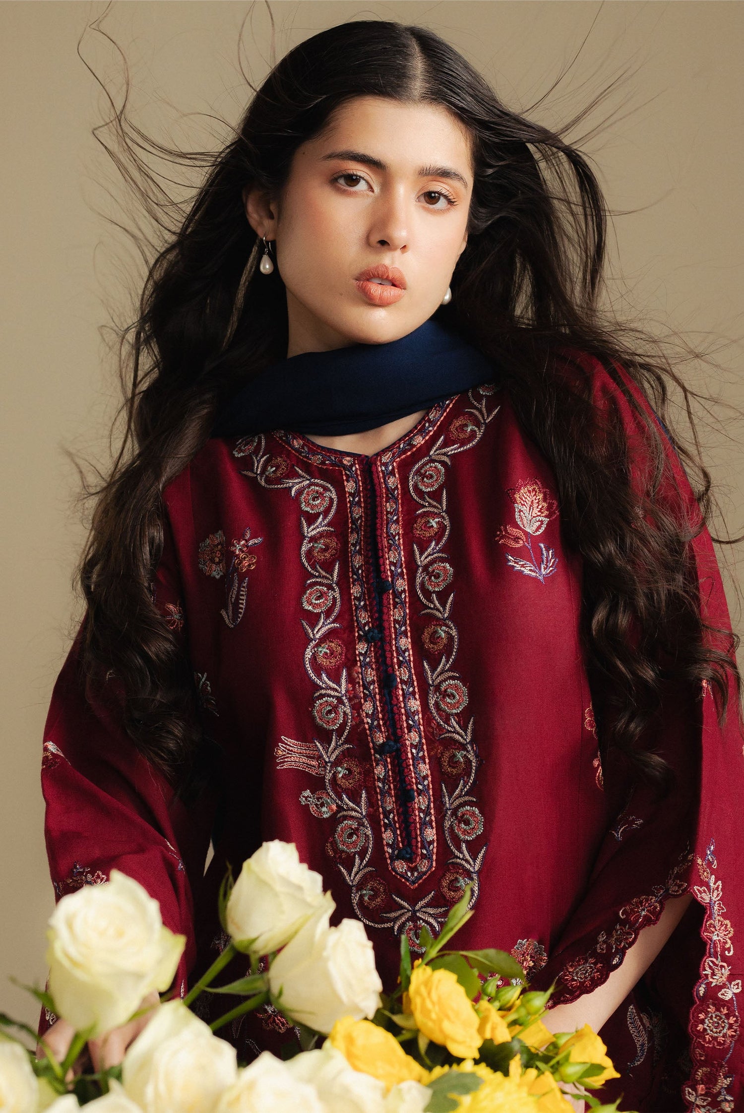 Zara Shahjahan 3 Piece Custom Stitched Suit - Maroon - LB30993