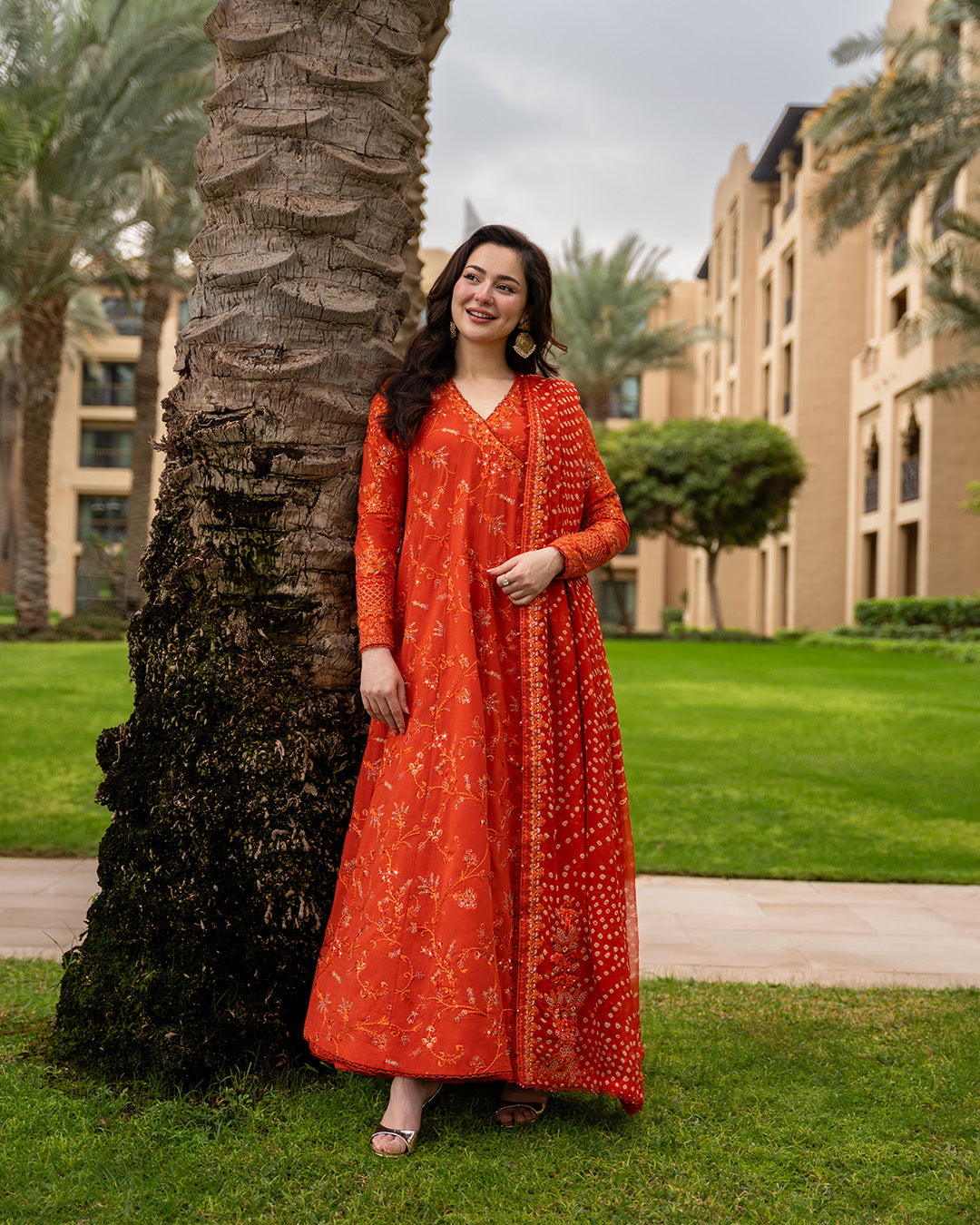 Faiza Saqlain 3 Piece Custom Stitched Suit - Orange - LB31614
