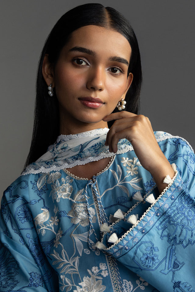 Zara Shahjahan 3 Piece Custom Stitched Suit - Blue - LB31163