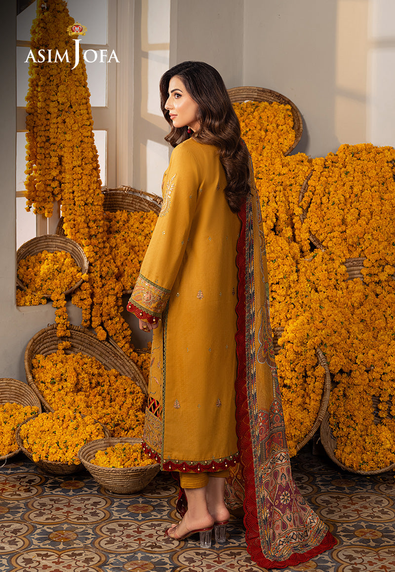 Asim Jofa 3 Piece Custom Stitched Suit - Yellow - LB285884