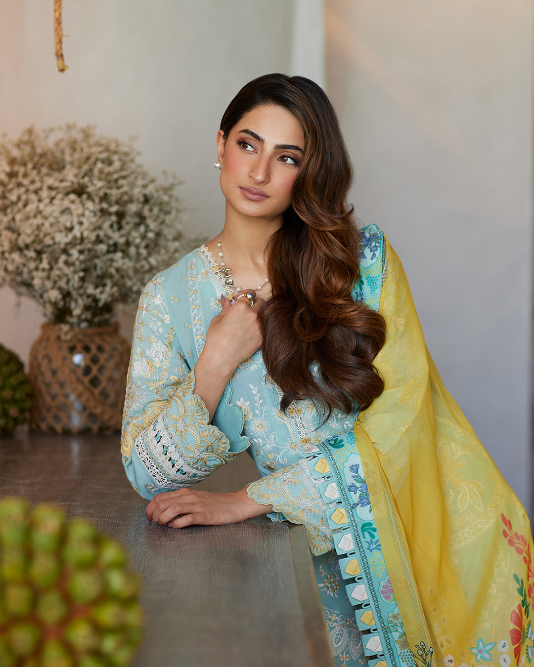 Faiza Saqlain 3 Piece Custom Stitched Suit - Aqua - LB286669