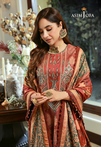 Asim Jofa 3 Piece Custom Stitched Suit - Maroon - LB285060