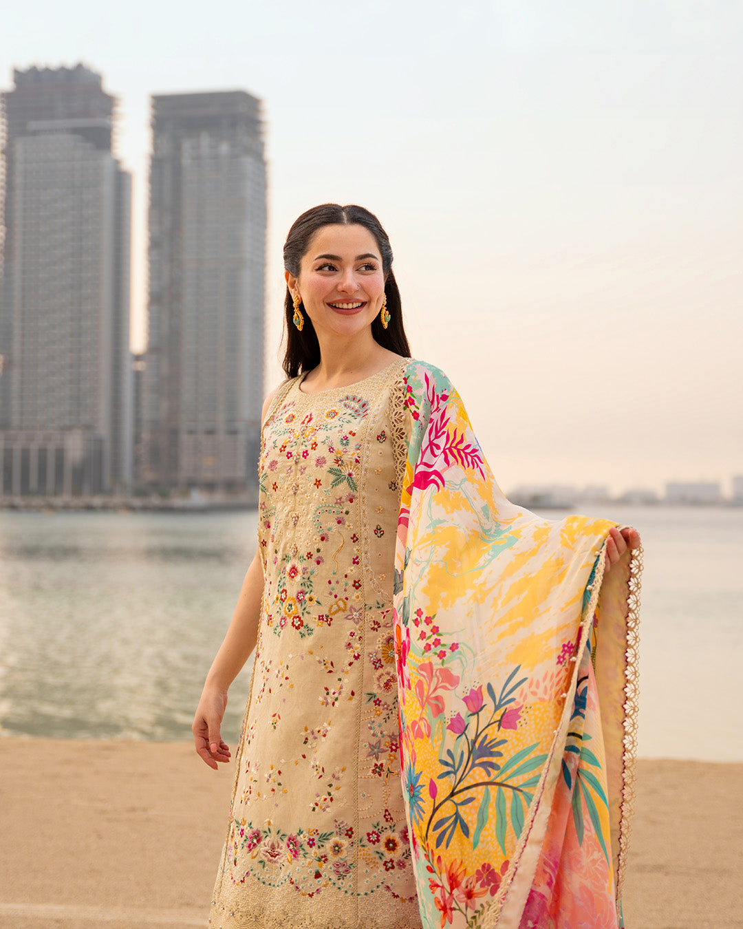 Faiza Saqlain 3 Piece Custom Stitched Suit - Yellow - LB31611