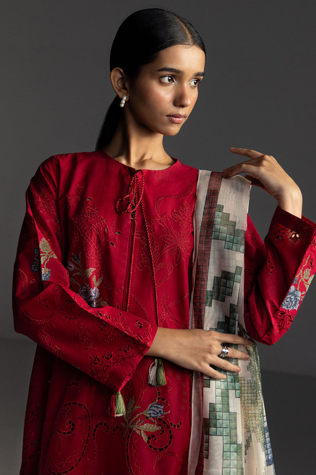Zara Shahjahan 3 Piece Custom Stitched Suit - Red - LB31172