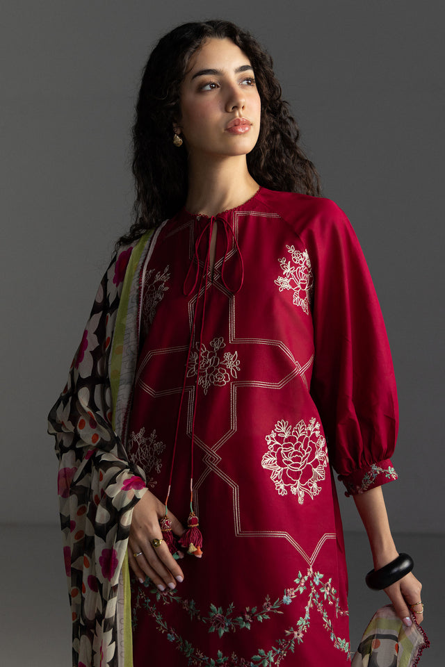 Zara Shahjahan 3 Piece Custom Stitched Suit - Red - LB31160