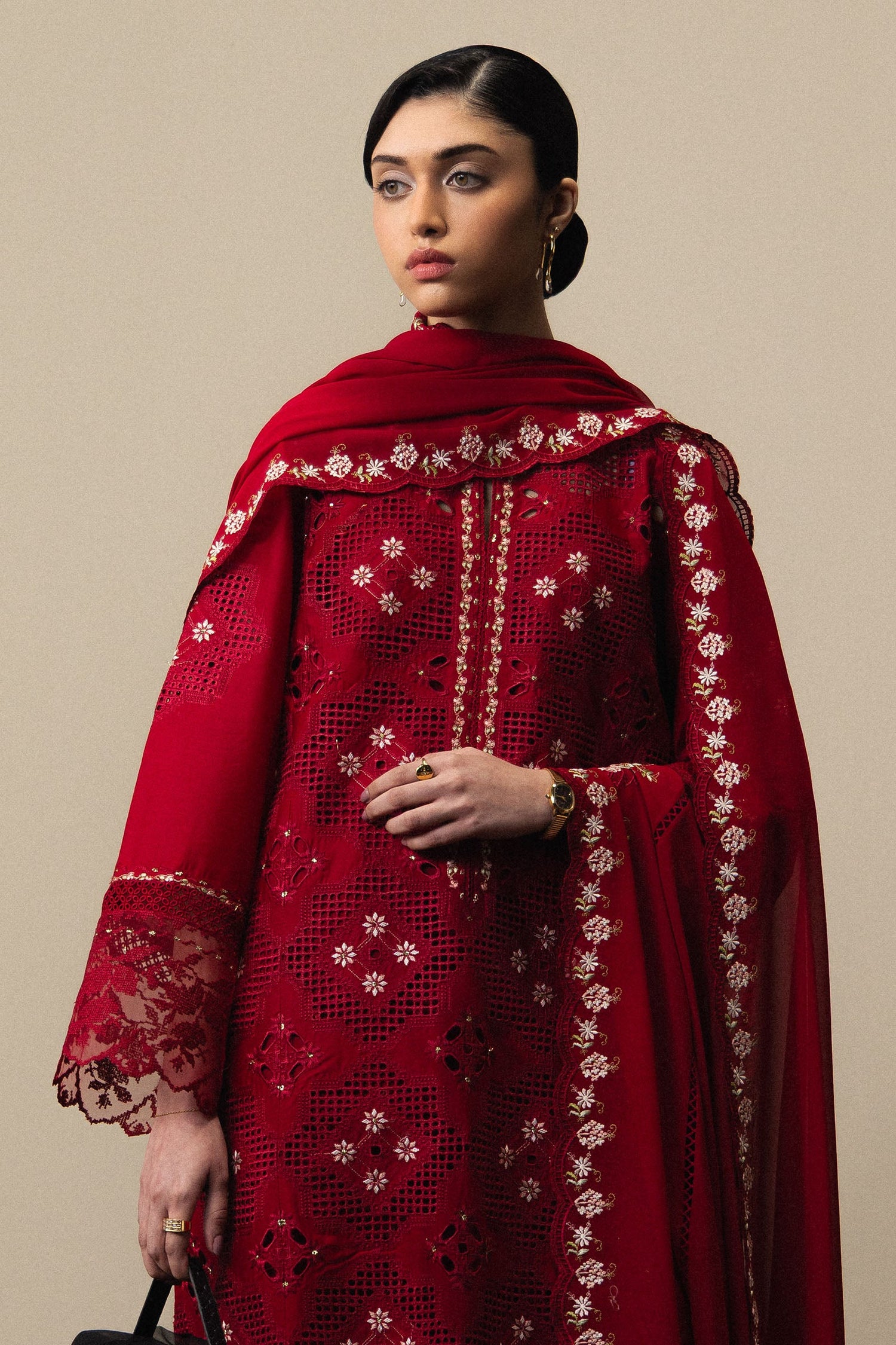 Zara Shahjahan 3 Piece Custom Stitched Suit - Red - LB31373