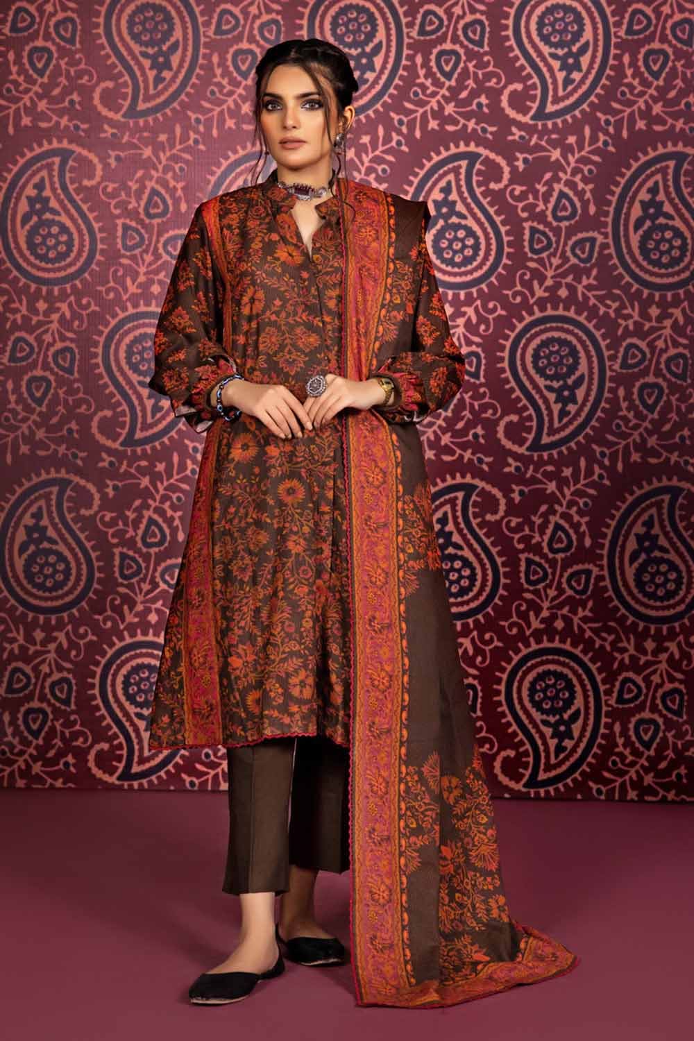 Gul Ahmed 3 Piece Custom Stitched Suit - Brown - LB284988