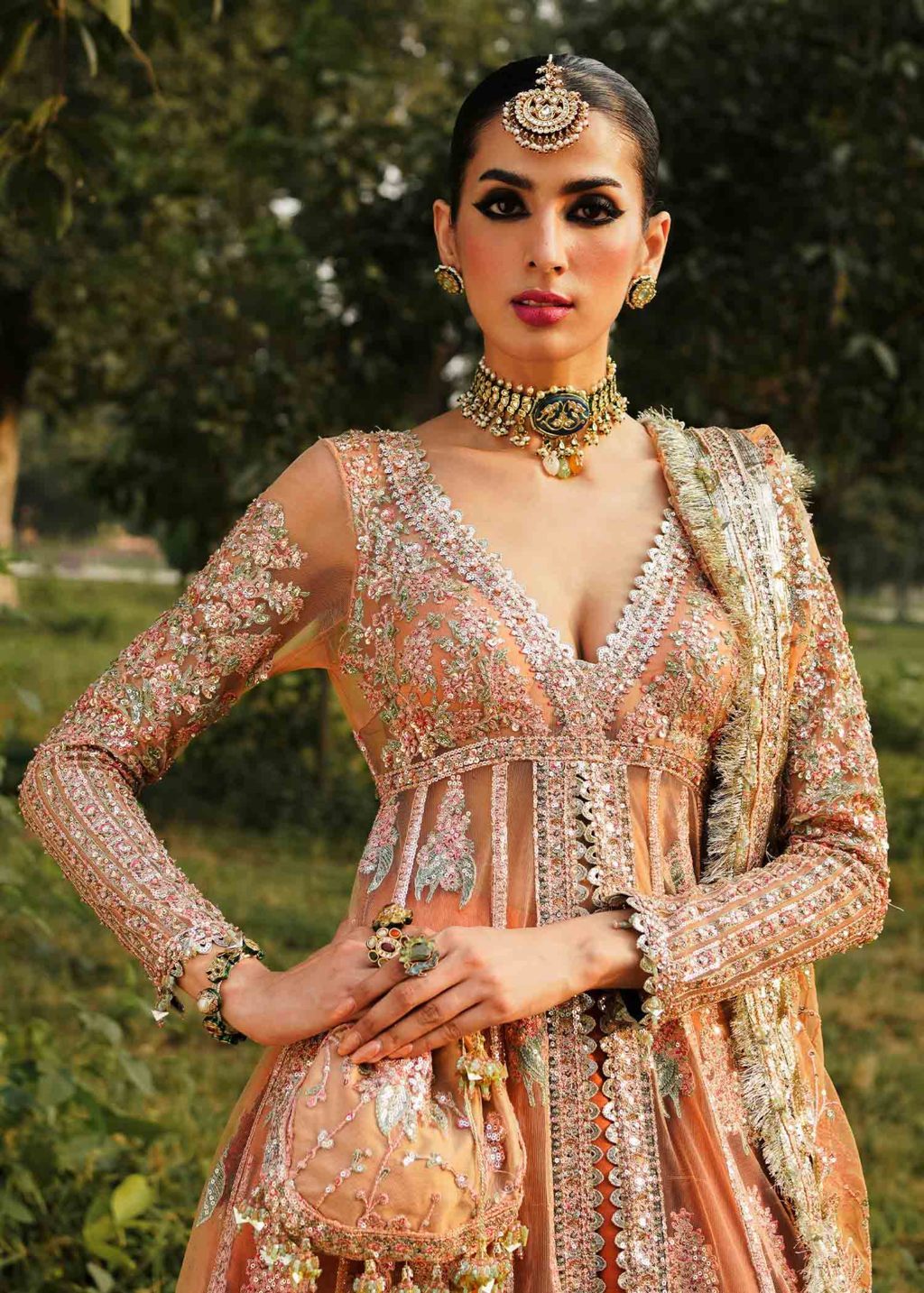 Hussain Rehar 3 Piece Custom Stitched Suit - Peach - LB284887