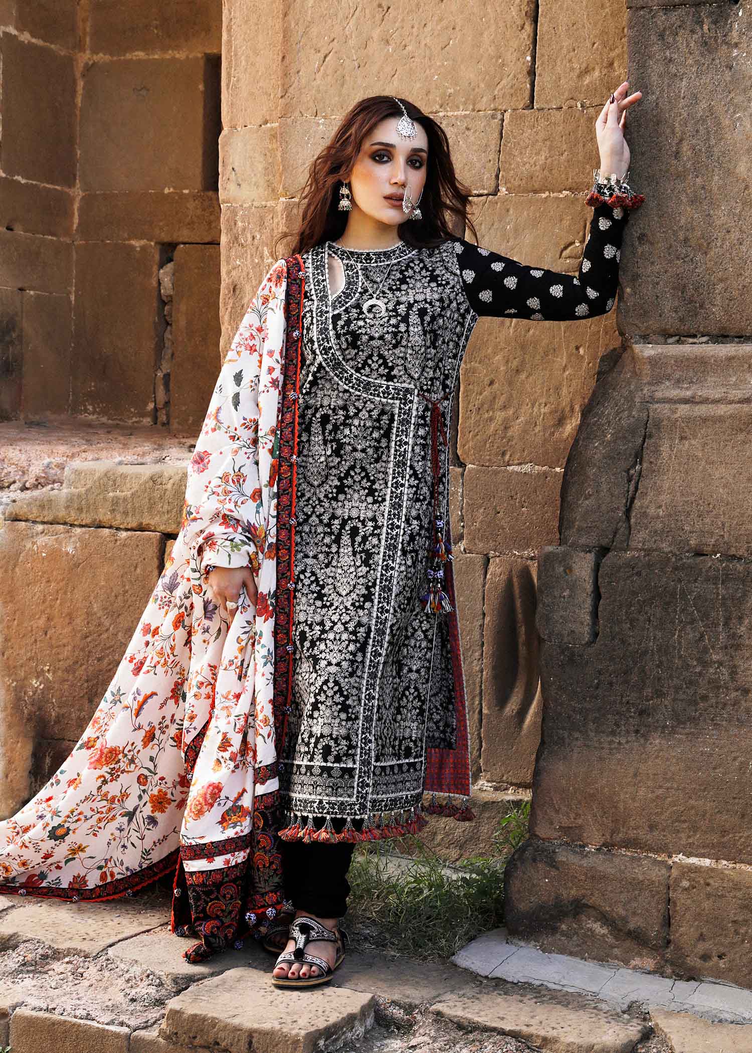 Hussain Rehar 3 Piece Custom Stitched Suit - Black - LB284357