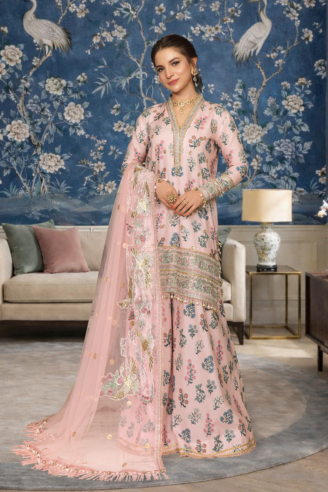 So Kamal 3 Piece Custom Stitched Suit - Pink - LB31563