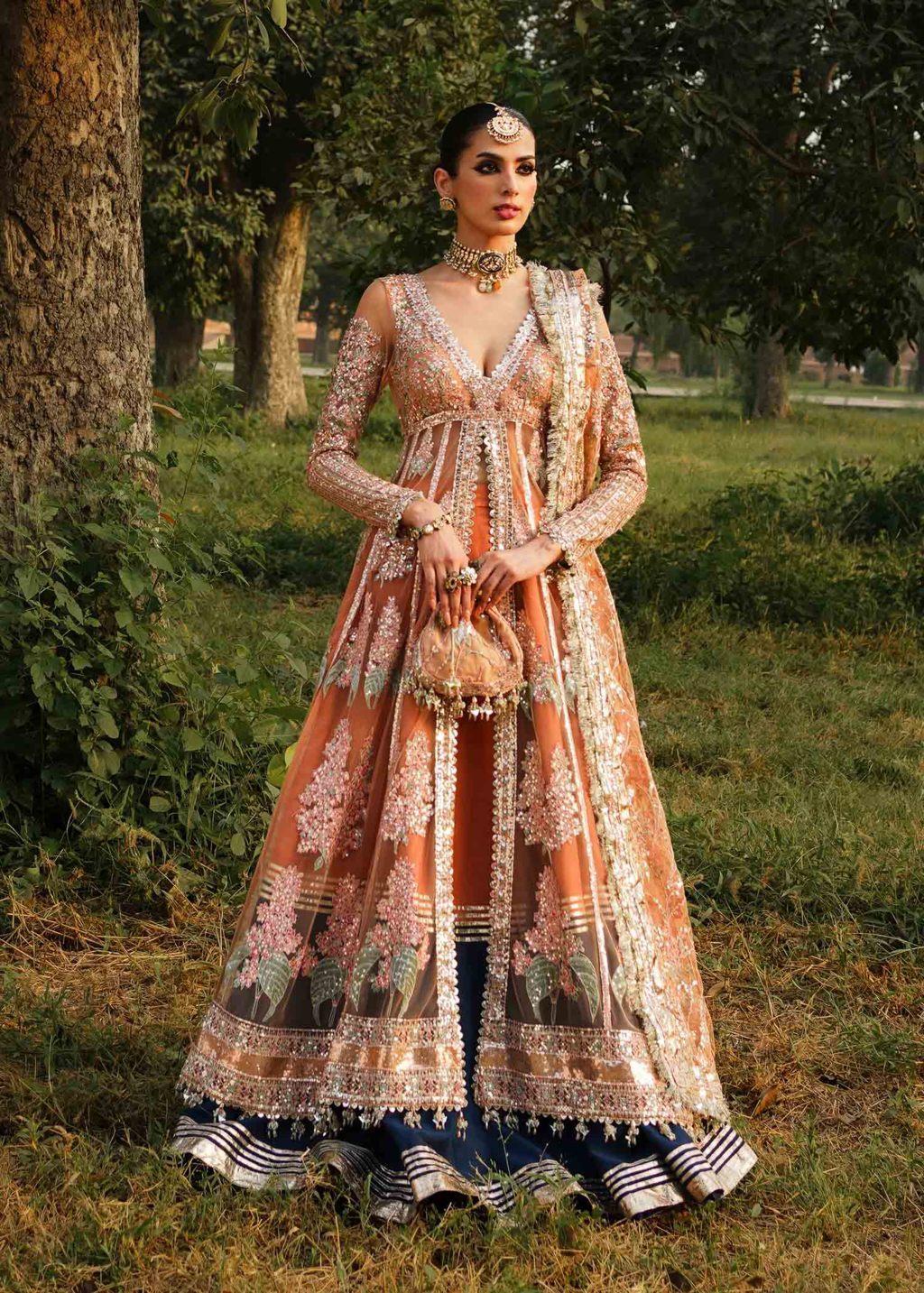 Hussain Rehar 3 Piece Custom Stitched Suit - Peach - LB284887