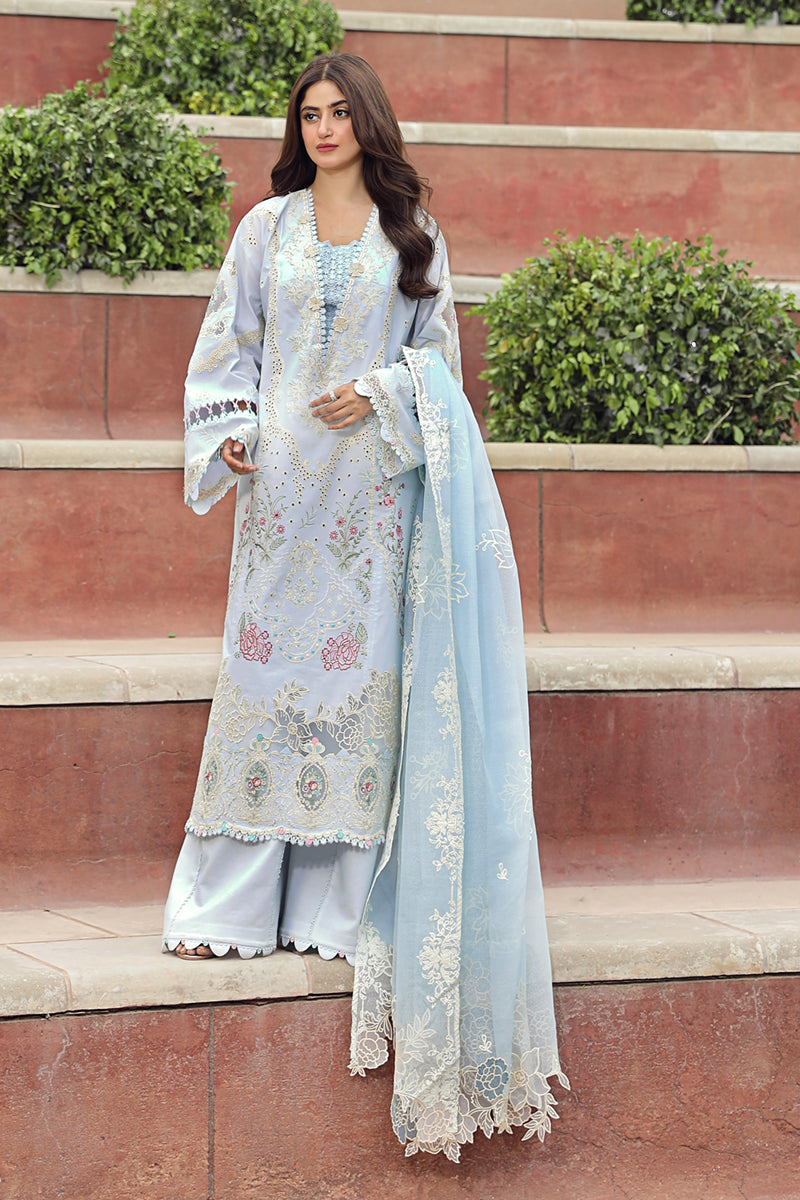 Qalamkar 3 Piece Custom Stitched Suit - Blue - LB286729