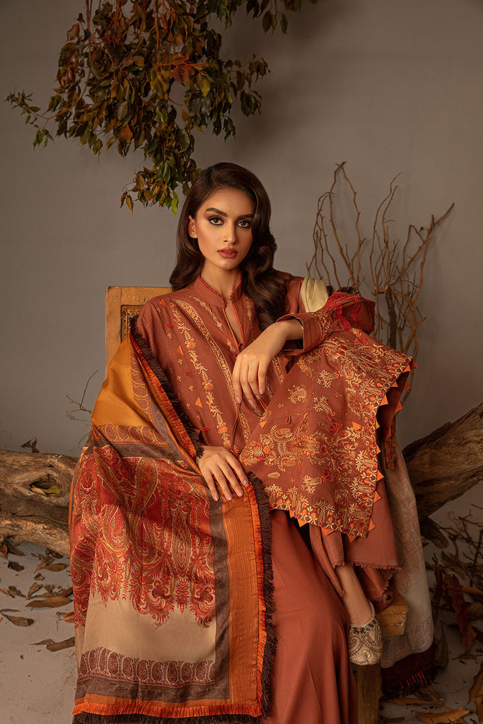 Sobia Nazir 3 Piece Custom Stitched Suit - Brown - LB285077