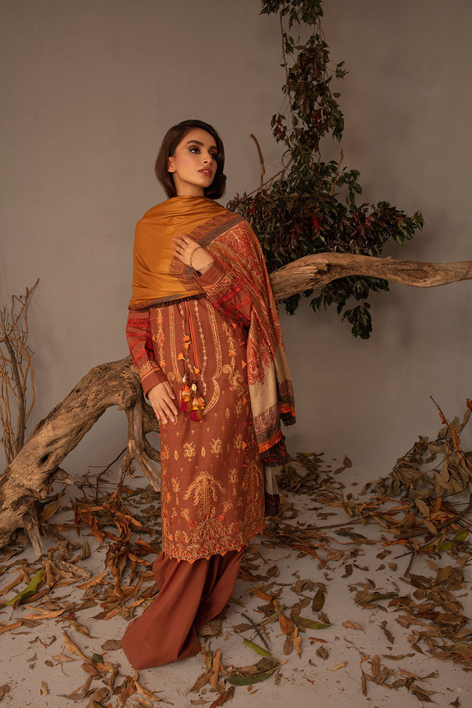 Sobia Nazir 3 Piece Custom Stitched Suit - Brown - LB285077