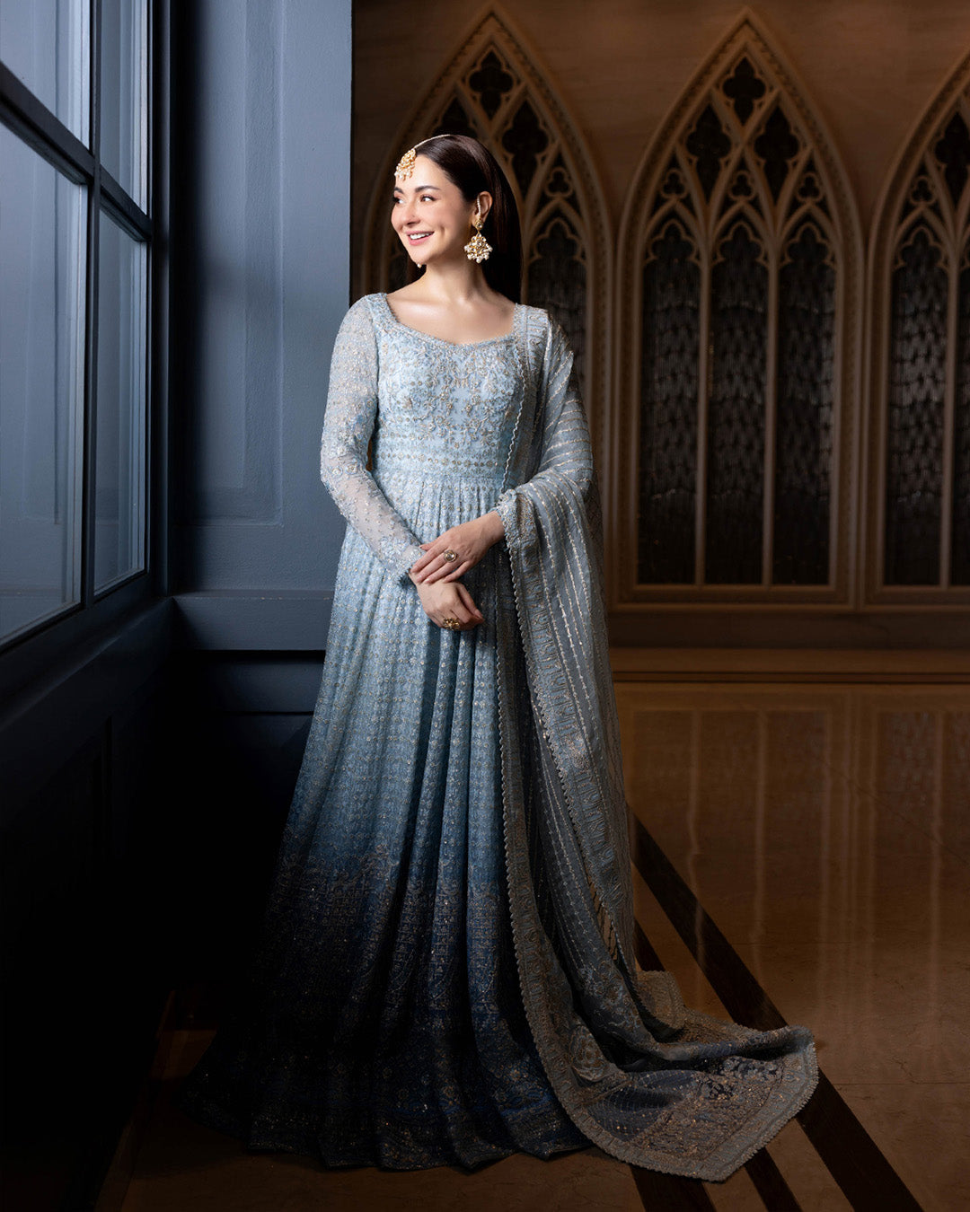 Faiza Saqlain 3 Piece Custom Stitched Suit - Blue - LB288223