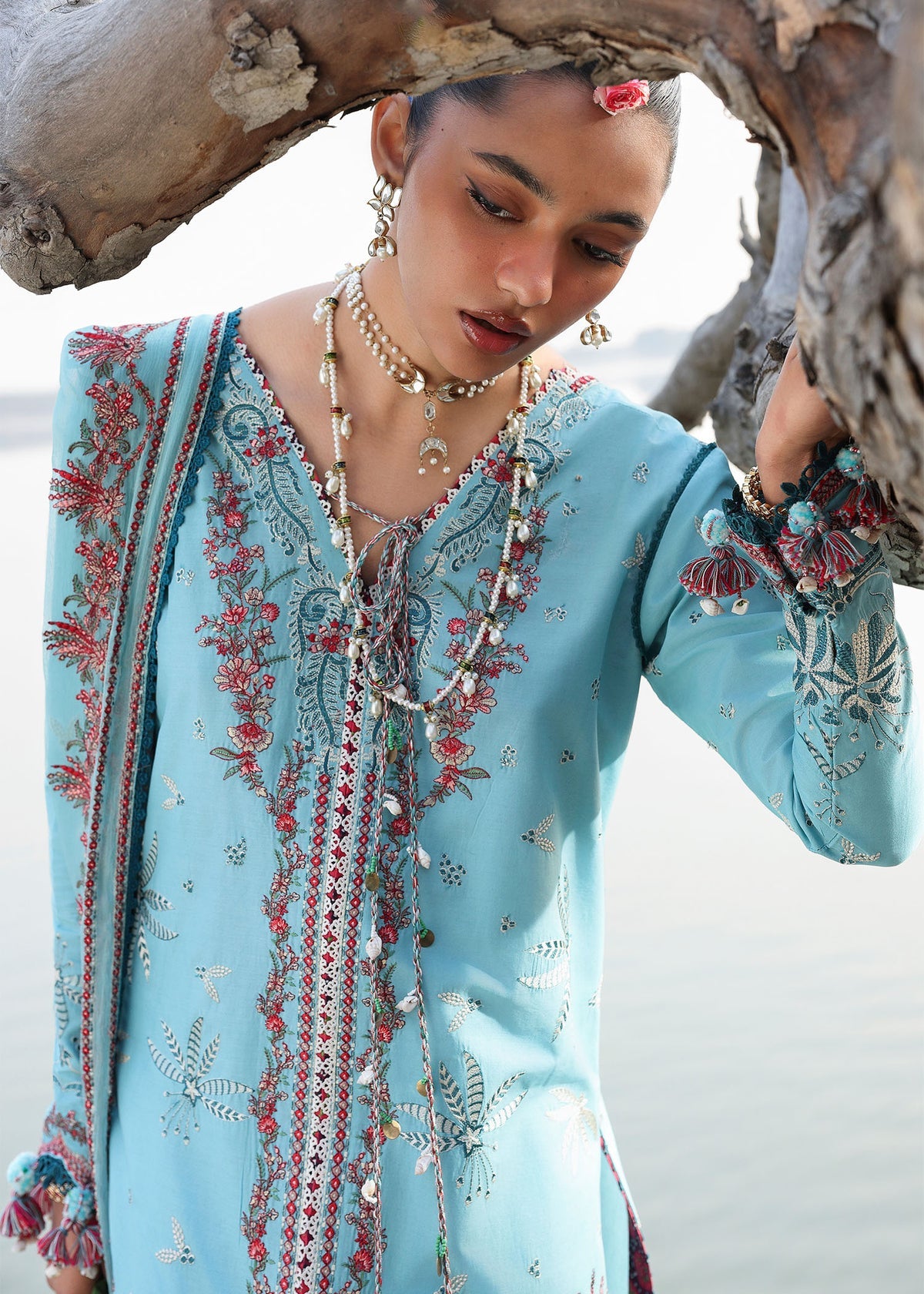 Hussain Rehar 3 Piece Custom Stitched Suit - Blue - LB31478