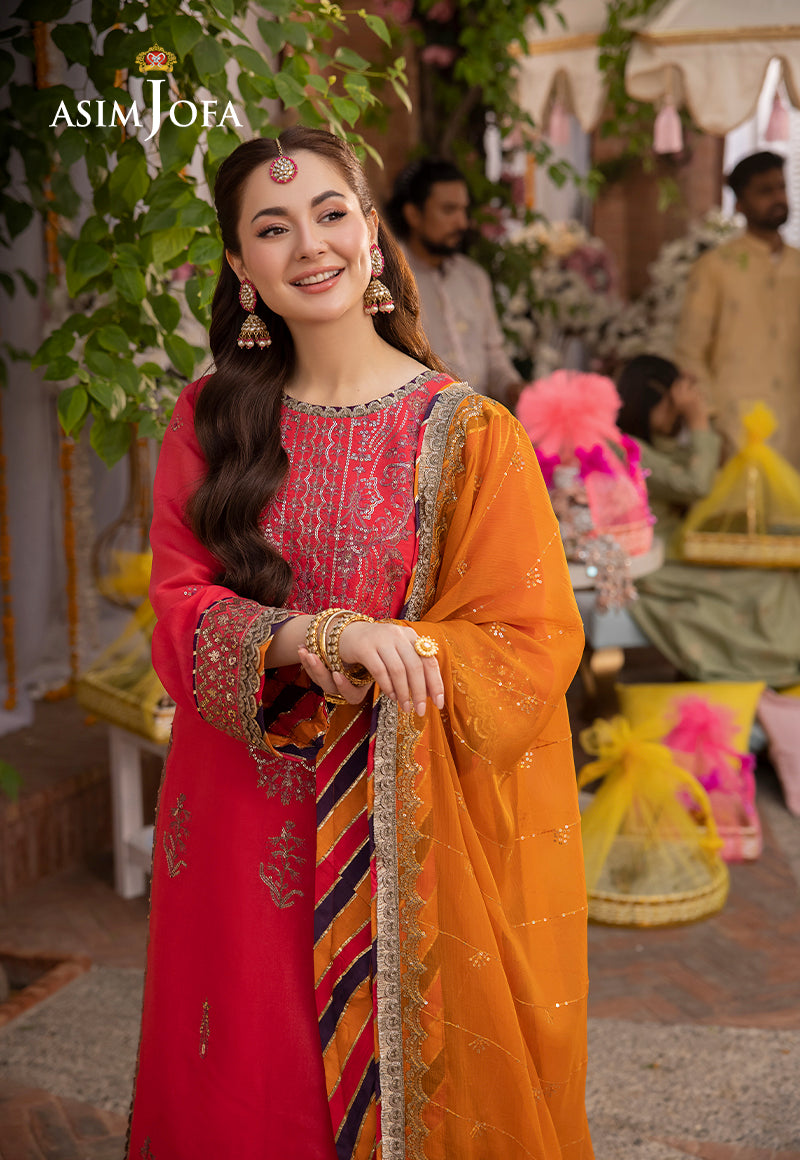 Asim Jofa 3 Piece Custom Stitched Suit - Orange - LB287267