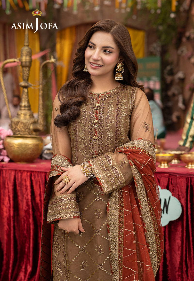 Asim Jofa 3 Piece Custom Stitched Suit - Brown - LB287252