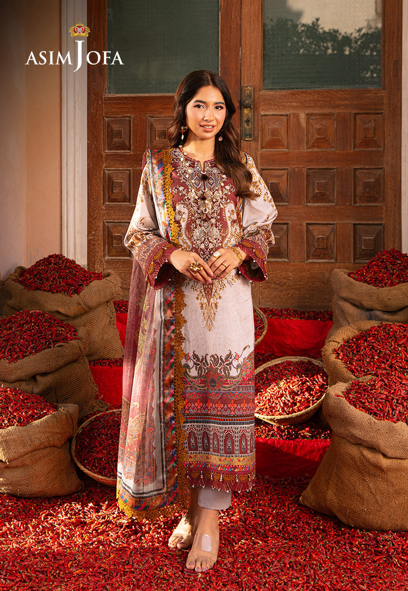 Asim Jofa 3 Piece Custom Stitched Suit - Beige - LB285883