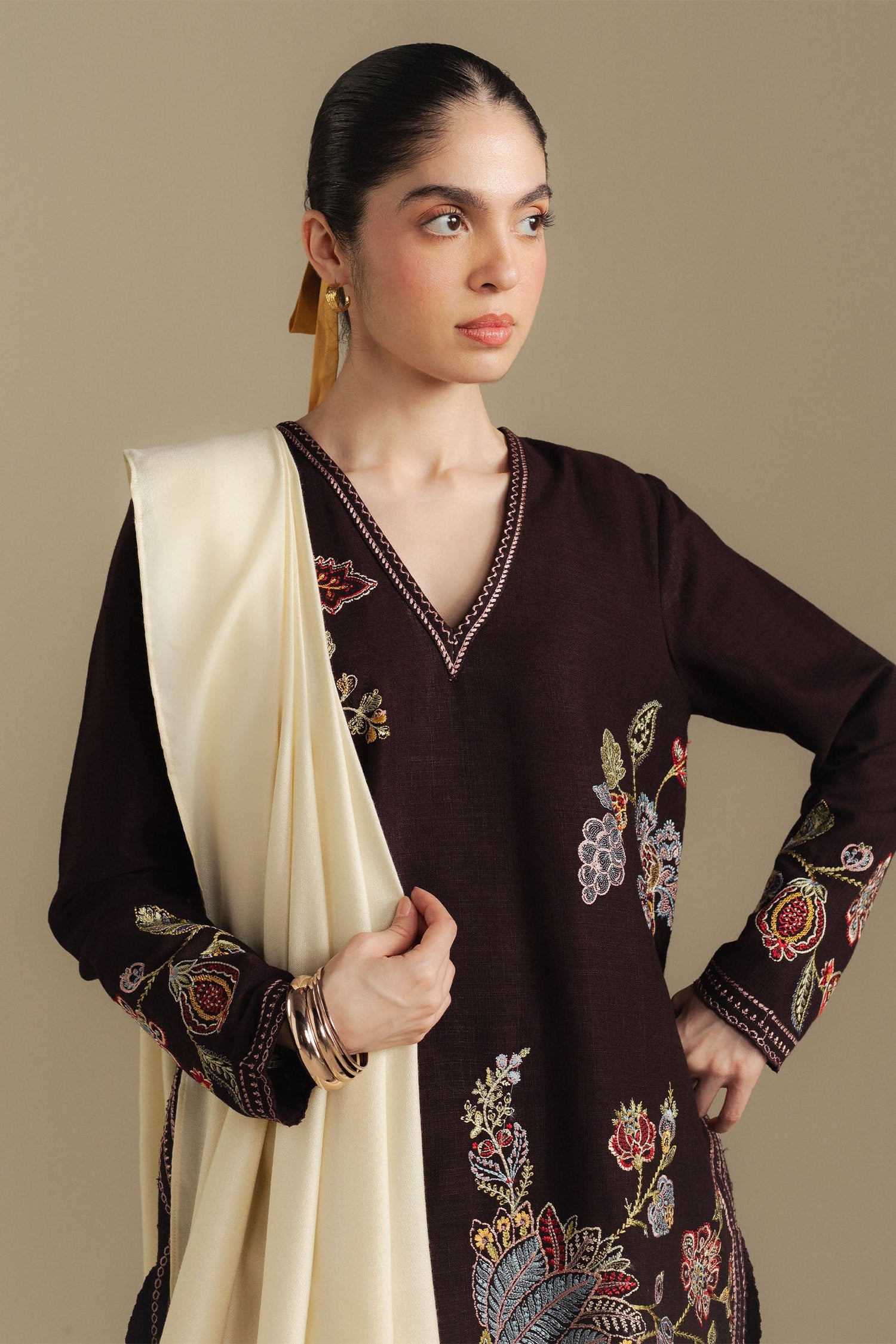 Zara Shahjahan 3 Piece Custom Stitched Suit - Brown - LB30988