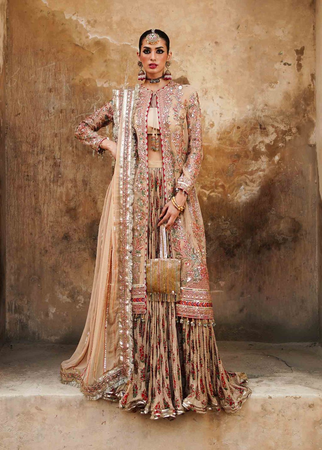 Hussain Rehar 3 Piece Custom Stitched Suit - Beige - LB284889