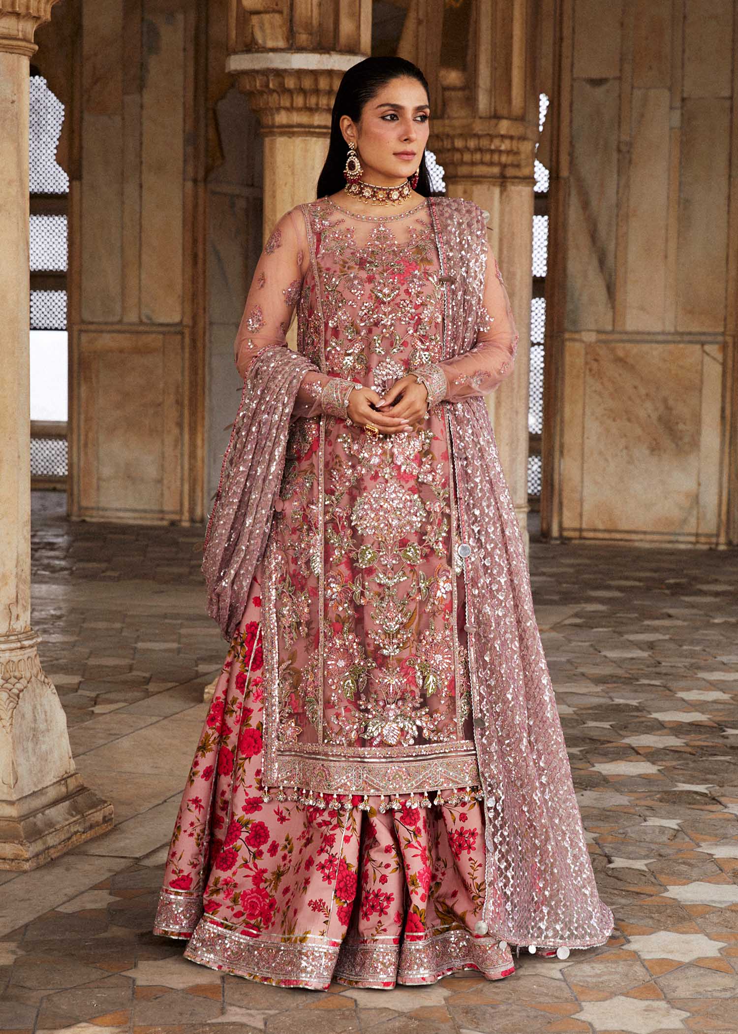 Hussain Rehar 3 Piece Custom Stitched Suit - Pink - LB286444