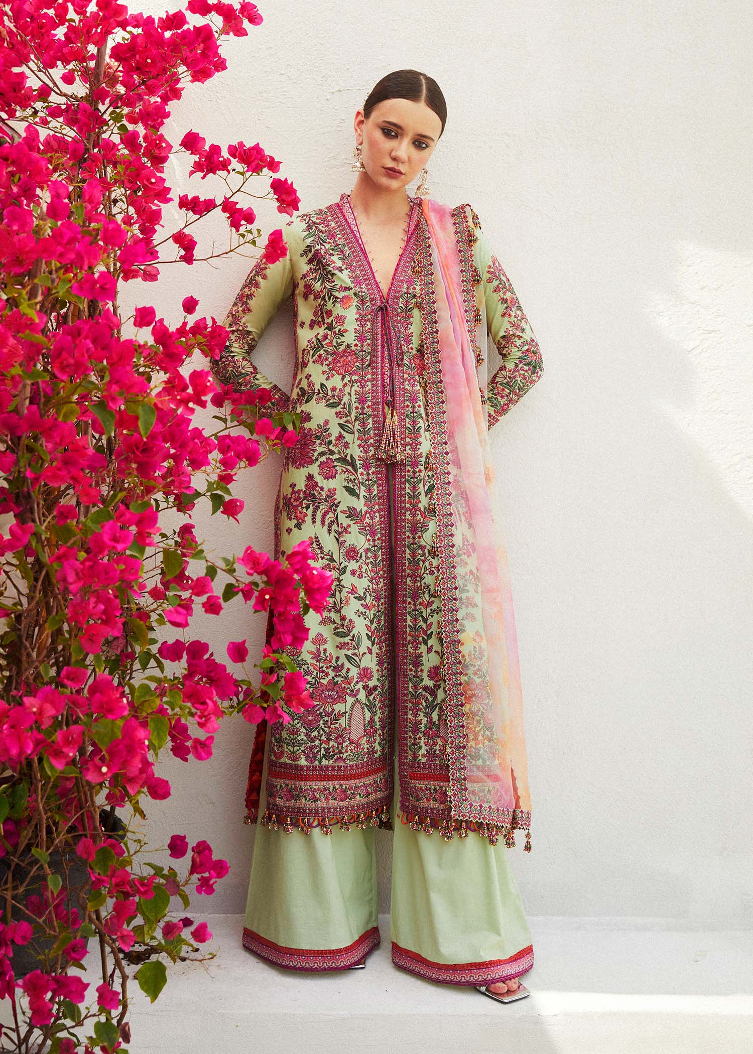 Hussain Rehar 3 Piece Custom Stitched Suit - Green - LB286563