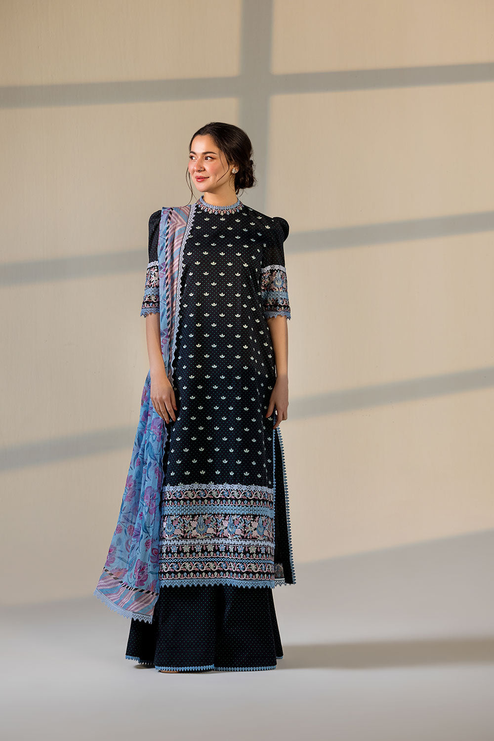 Sobia Nazir 3 Piece Custom Stitched Suit - Black - LB31551