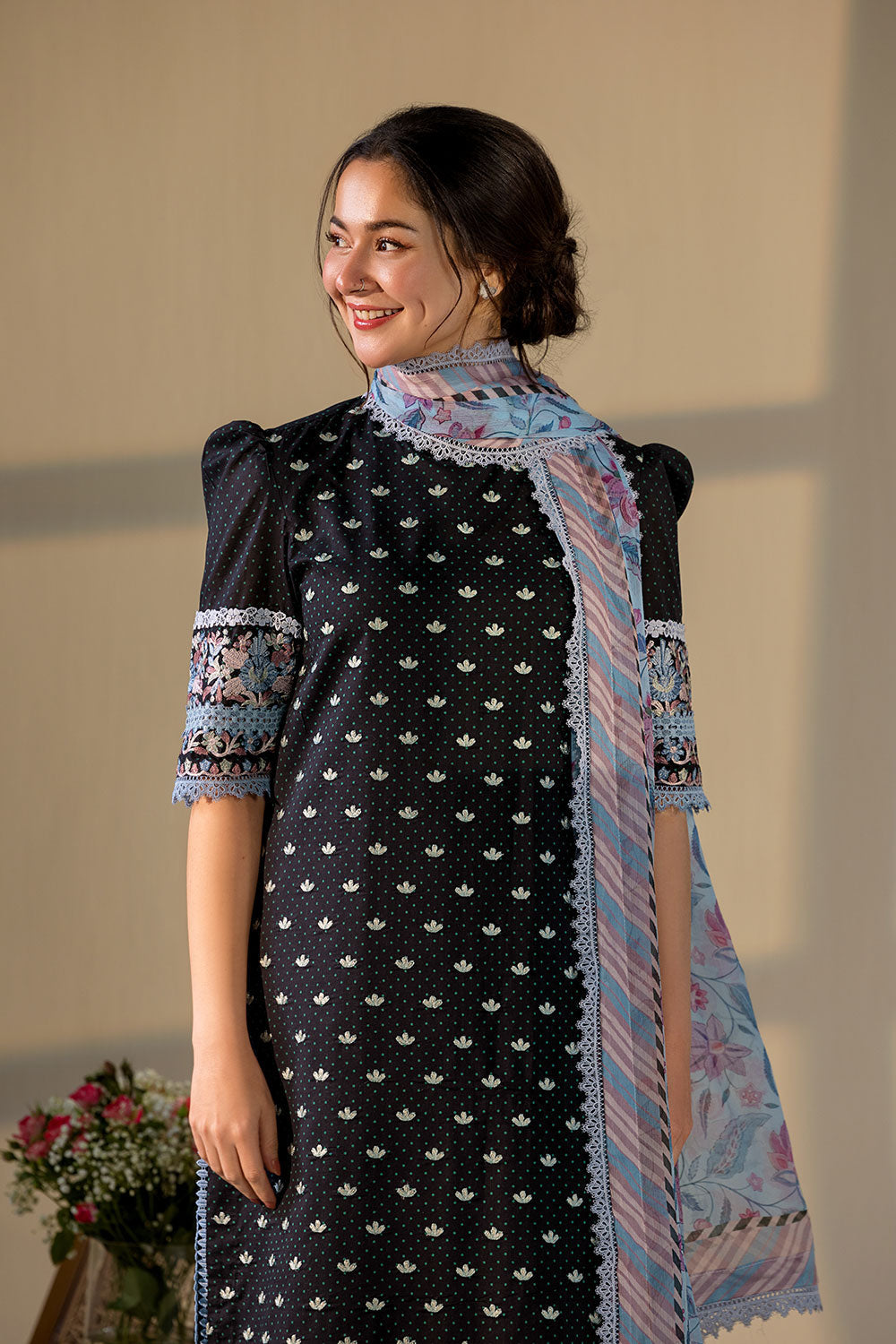 Sobia Nazir 3 Piece Custom Stitched Suit - Black - LB31551