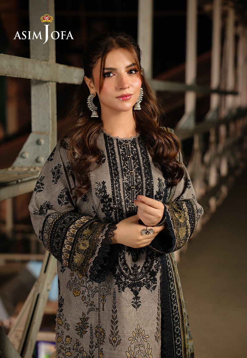 Asim Jofa 3 Piece Custom Stitched Suit - Gray - LB29787