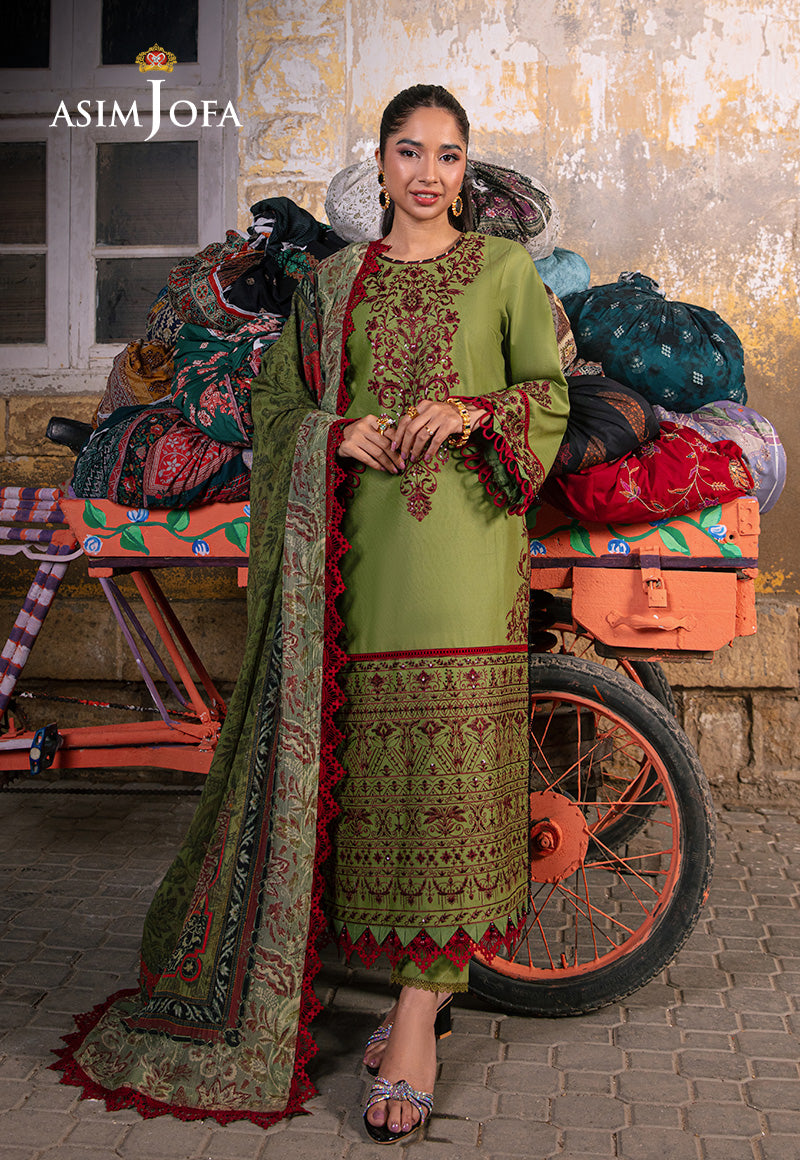 Asim Jofa 3 Piece Custom Stitched Suit - Green - LB285871