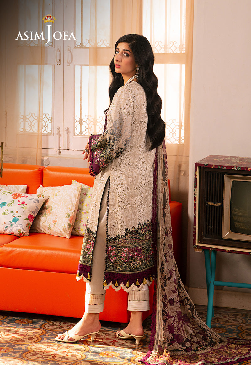 Asim Jofa 3 Piece Custom Stitched Suit - White - LB285863