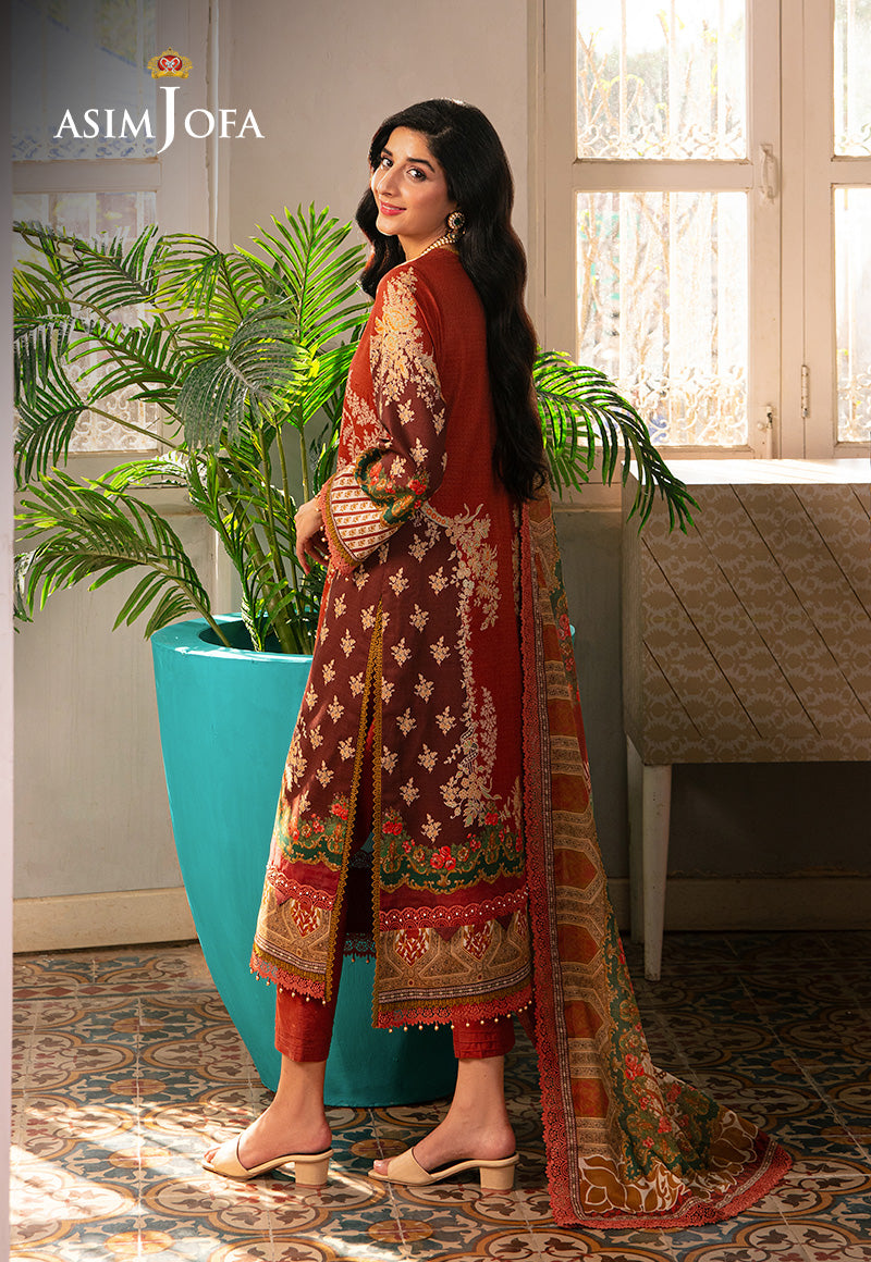 Asim Jofa 3 Piece Custom Stitched Suit - Orange - LB285889