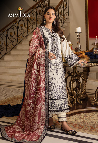 Asim Jofa 3 Piece Custom Stitched Suit - Off-White - LB285091