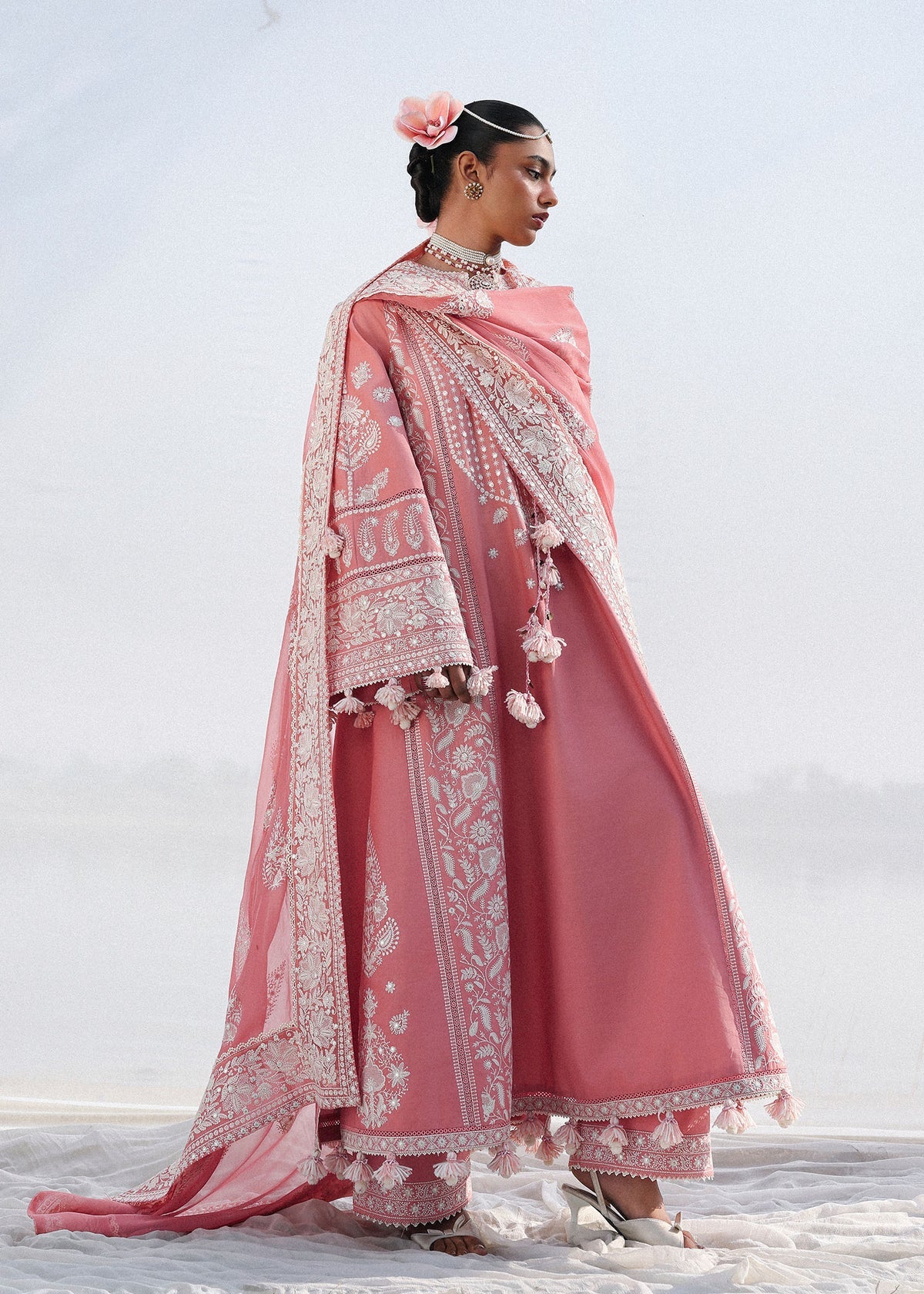 Hussain Rehar 3 Piece Custom Stitched Suit - Pink - LB31481